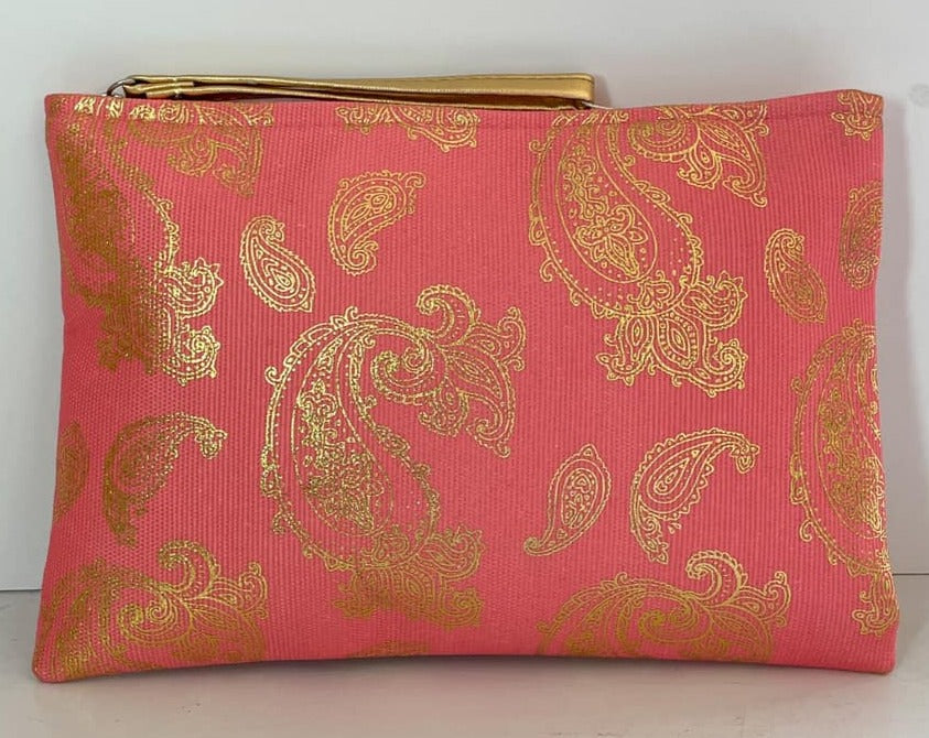 Coral Paisley Wristlet